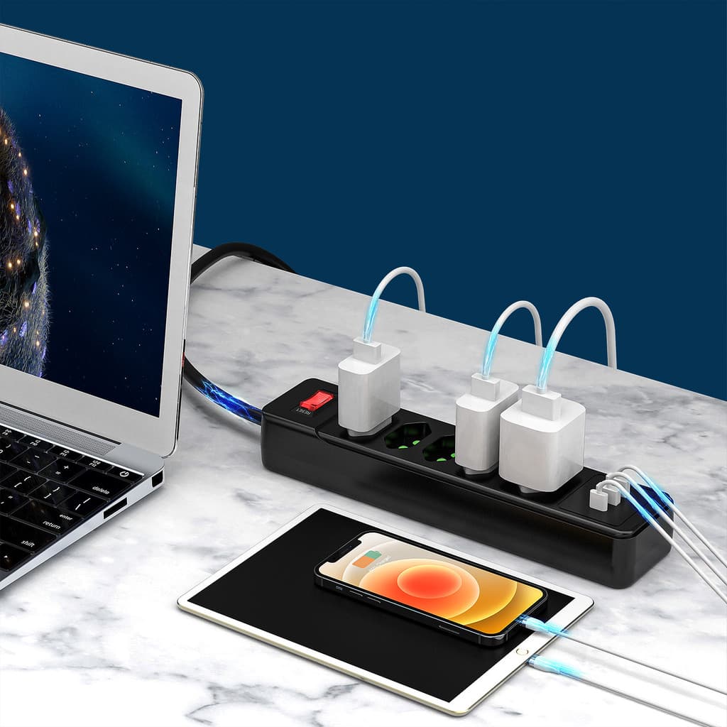 Tomada Inteligente 5 Tomadas com 4 USB (1 USB-C) - Filtro de Linha, Cabo 1,9m, Envio Rápido