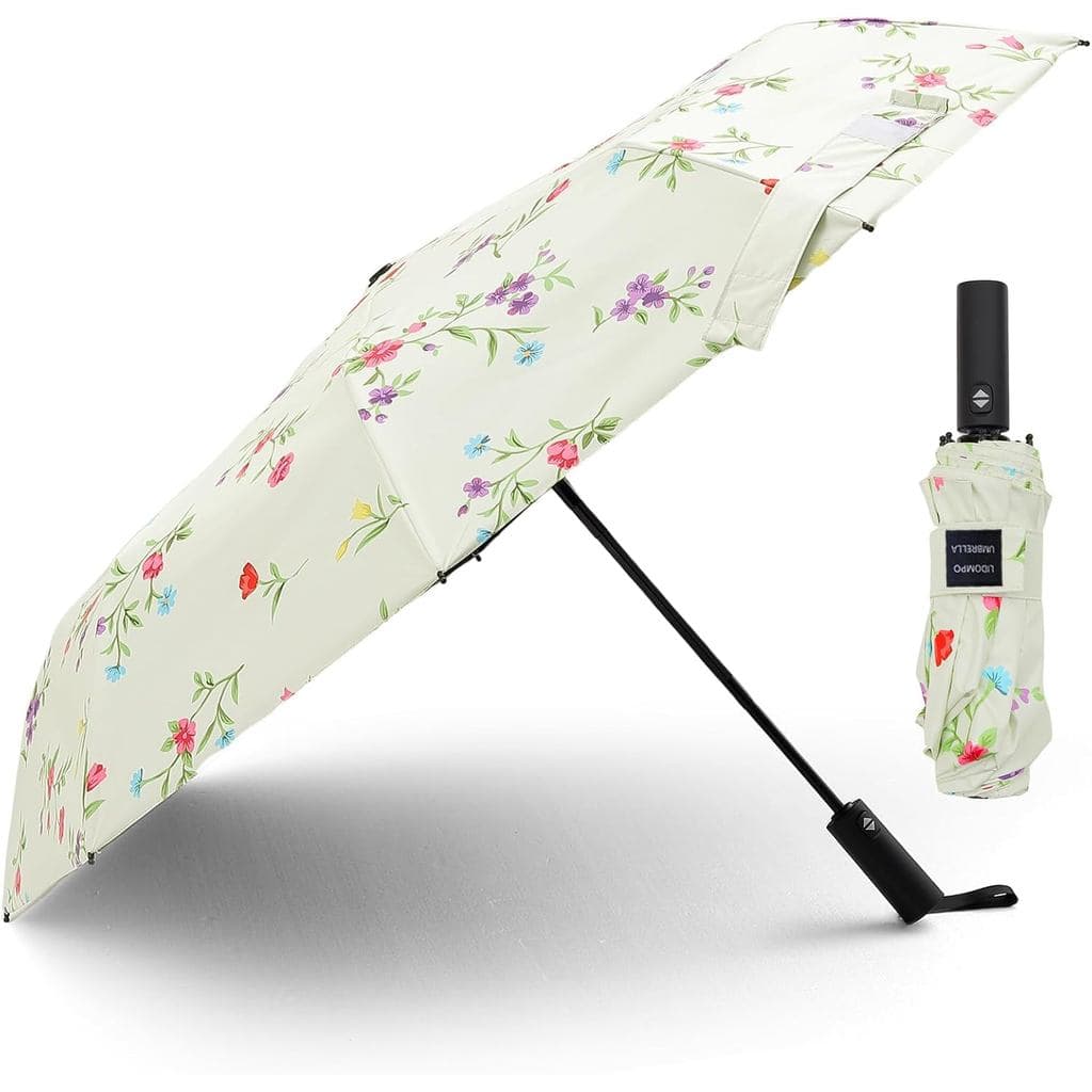 Guarda-chuvas UV com Proteção Solar UPF 50+ Compactos para Viagem, Guarda-chuva Dobrável com Proteção UV e Abertura e Fe