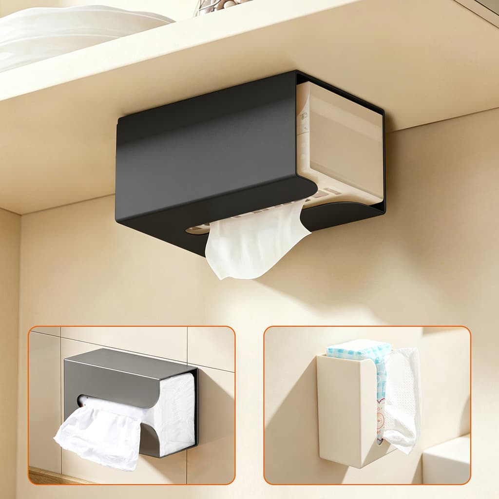 Caixa de tecido preta para banheiro, sem perfuração, montagem na parede, cozinha, Pull-Out, sala de estar, rolo de papel
