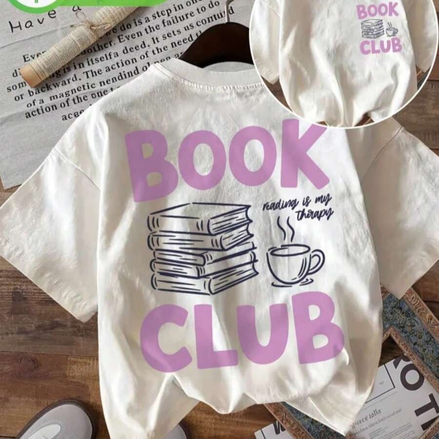 Camiseta Feminina Estampada 100% Algodão Premium Modelo: "Book Club" - Moderna gola redonda manga curta confortável