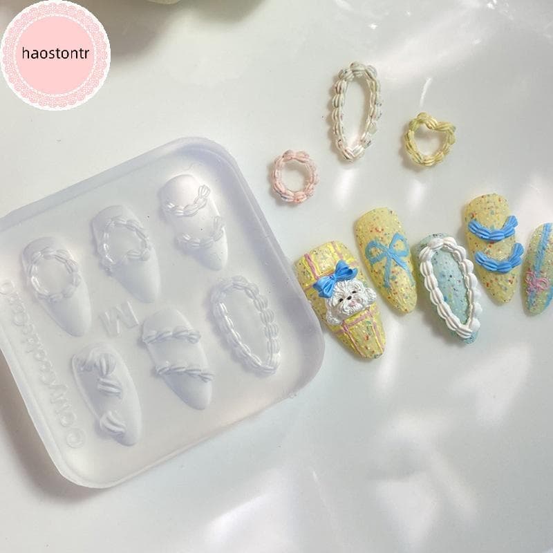 Haostontr 1Pc Creme Arco Urso 3D Silicone Molde De Unhas DIY Decoração Da Arte Do Prego Flor Transparente Modelo Manicur