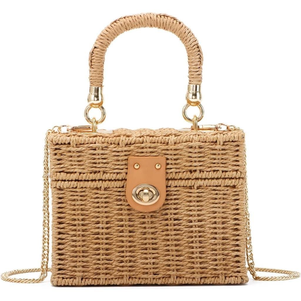 KUANG! Bolsa de Rattan Trançada à Mão para Mulheres, Bolsa Transversal Quadrada de Palha Trançada, Bolsa Vintage, Bolsa