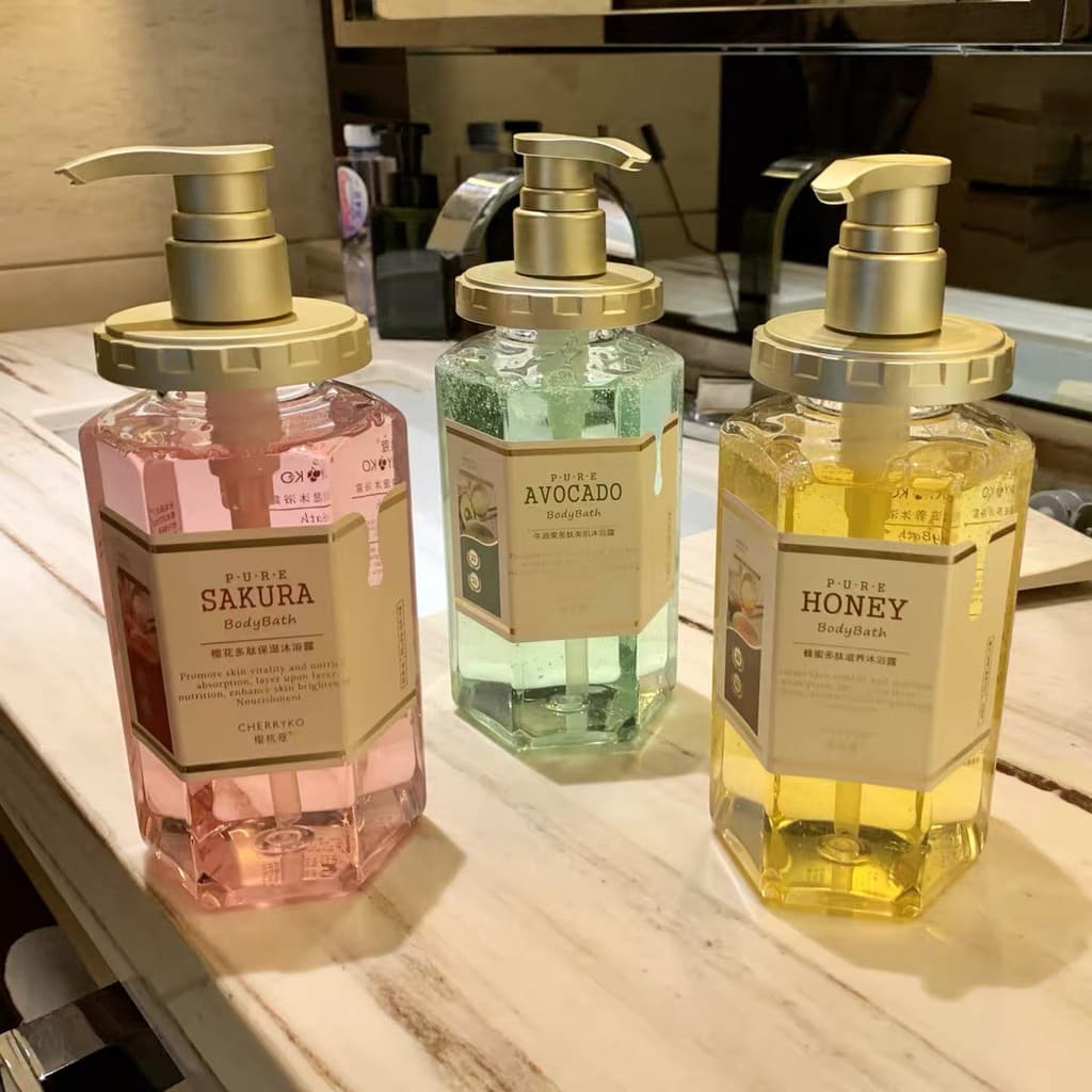 Sabonete Líquido Corporal de Mel de Flor de Cerejeira, fragrância duradoura, hidratante, refrescante, embalagem familiar