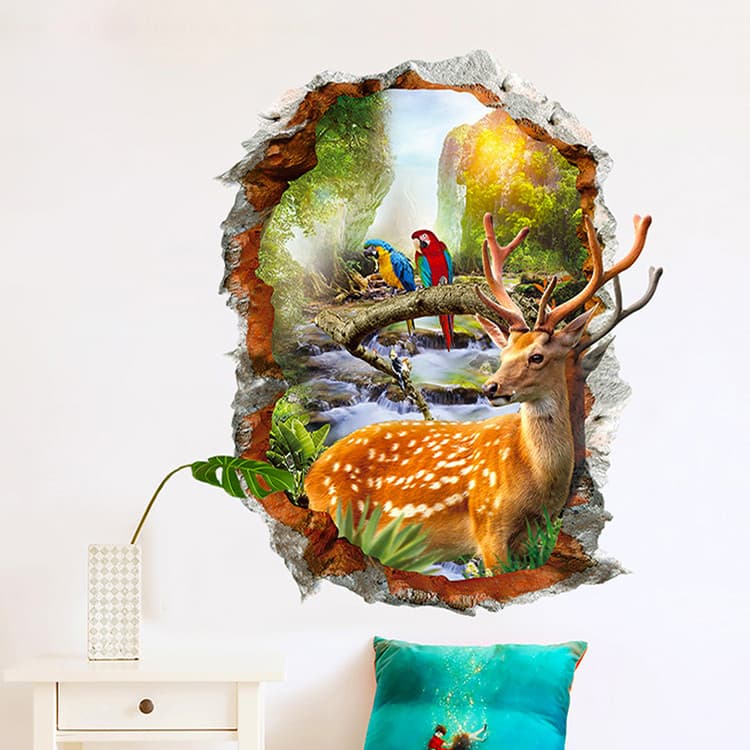 3D tridimensional adesivos de parede adesivos quarto sala estar decoração da parede Sika cervos cabeceira quebrado papel
