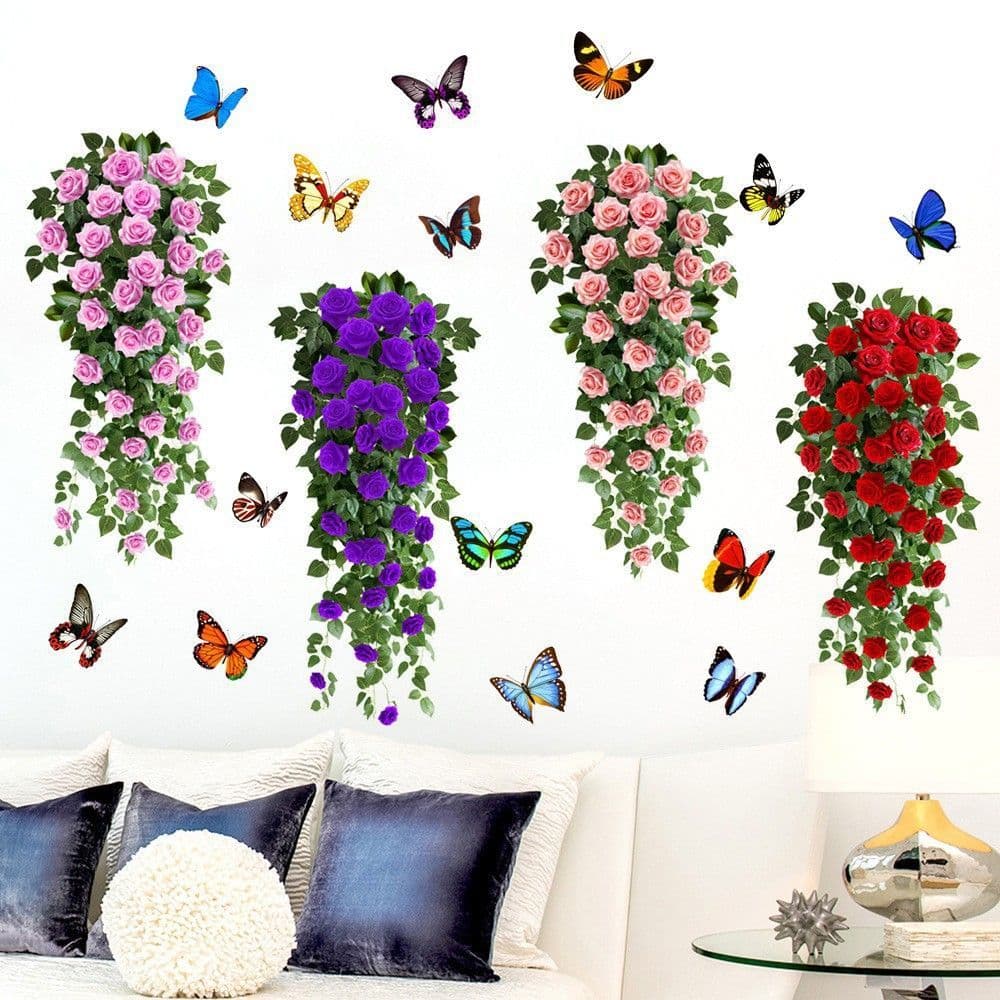 Pvc impermeável auto-adesivo rosa videira adesivos de parede sala estar quarto embelezamento pintura decorativa