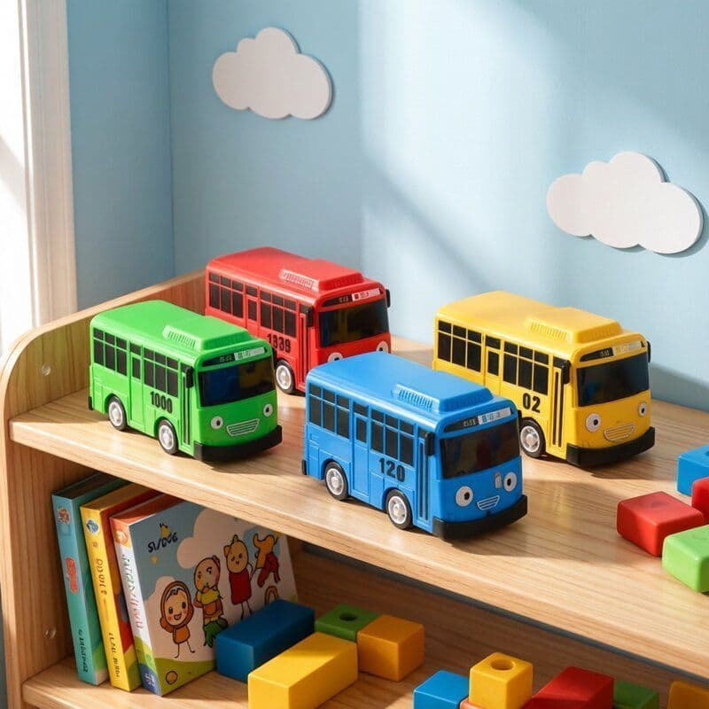 Crianças dos desenhos animados Mini ônibus escolar pode dirigir porta deslizante ônibus de brinquedo de plástico
