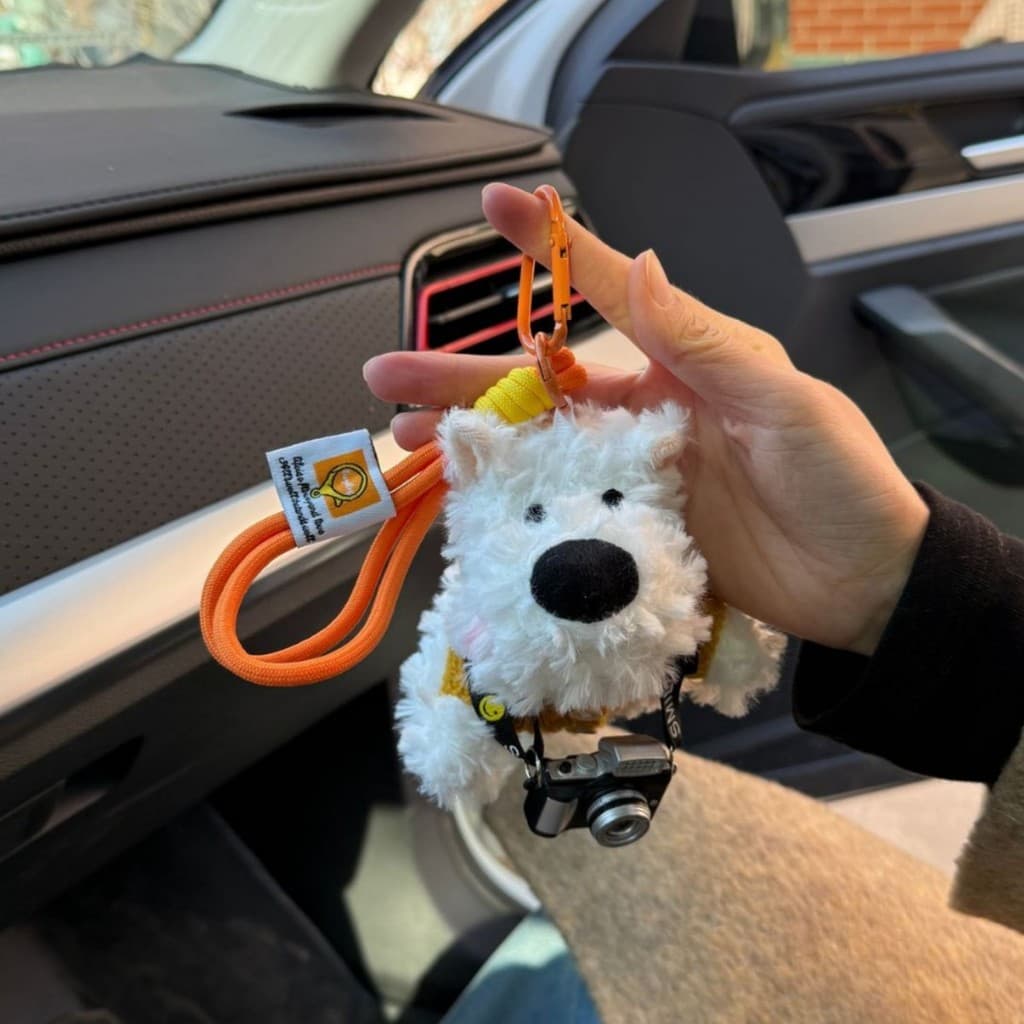 Pingente fofo de desenho animado, cachorrinho de pelúcia Highland com óculos de sol, decoração para mochila, chaveiro de