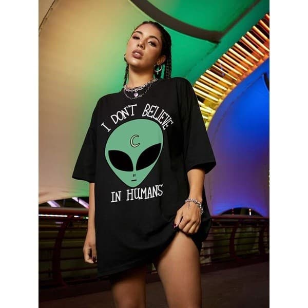 Camiseta Feminina  ET I Don't Believe In Humans 100% algodão 30.1