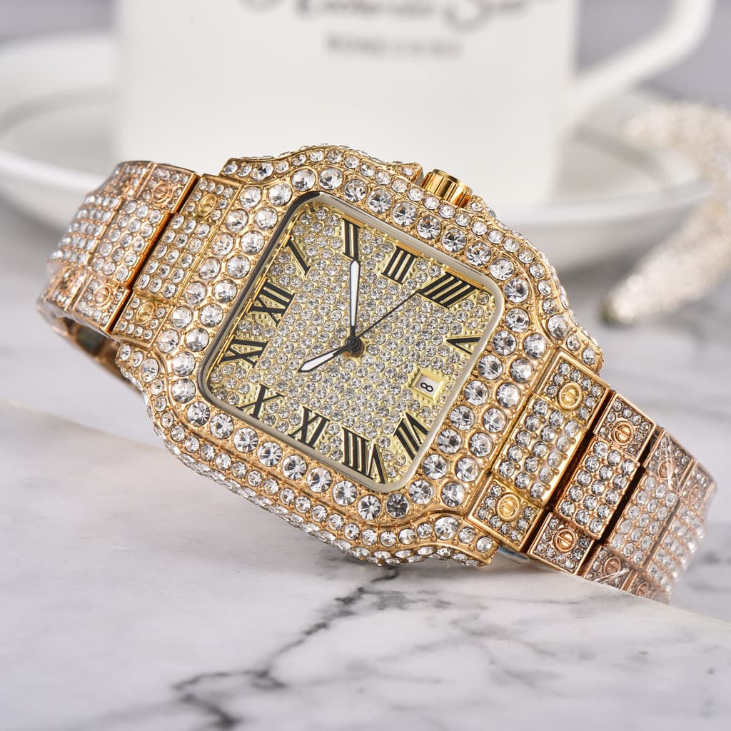 Relógio de diamante dourado casal adequado Popular Punk relógio quadrado algarismos arábicos relógio feminino de diamant