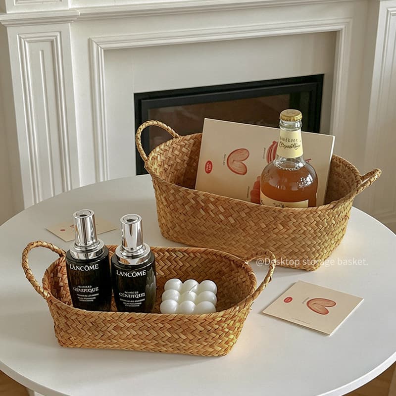 Cesto de armazenamento tecido, caixa de armazenamento para mesa, organizador de lanches e cosméticos, organizador de ite