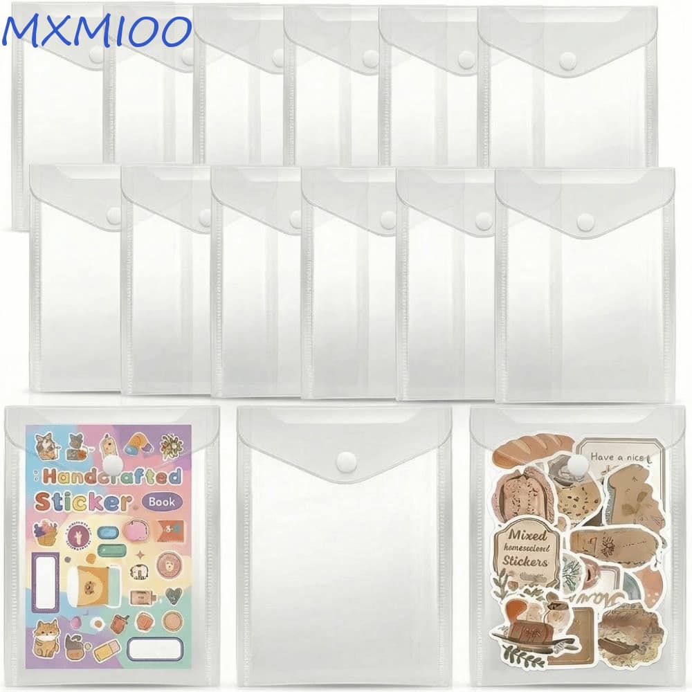 MXMIOO 12 Pcs Organizador De Adesivos Transparentes , Saco De Armazenamento De Carimbo De Scrapbook De Plástico À Prova