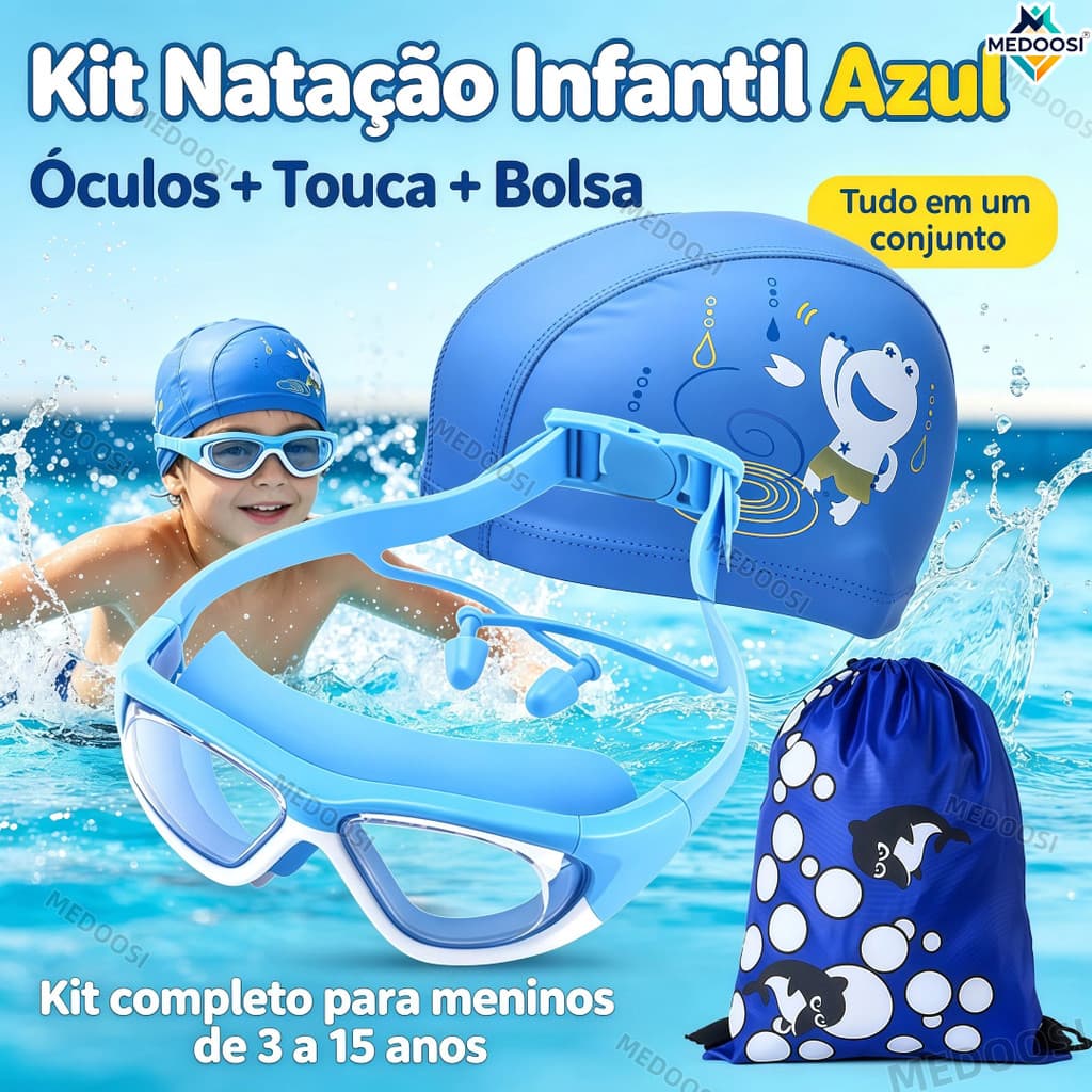 MEDOOSI 1 Conjunto Óculos Natação Infantil Antiembaçante | Kit Touca Silicone + Protetores Auriculares + Estojo​