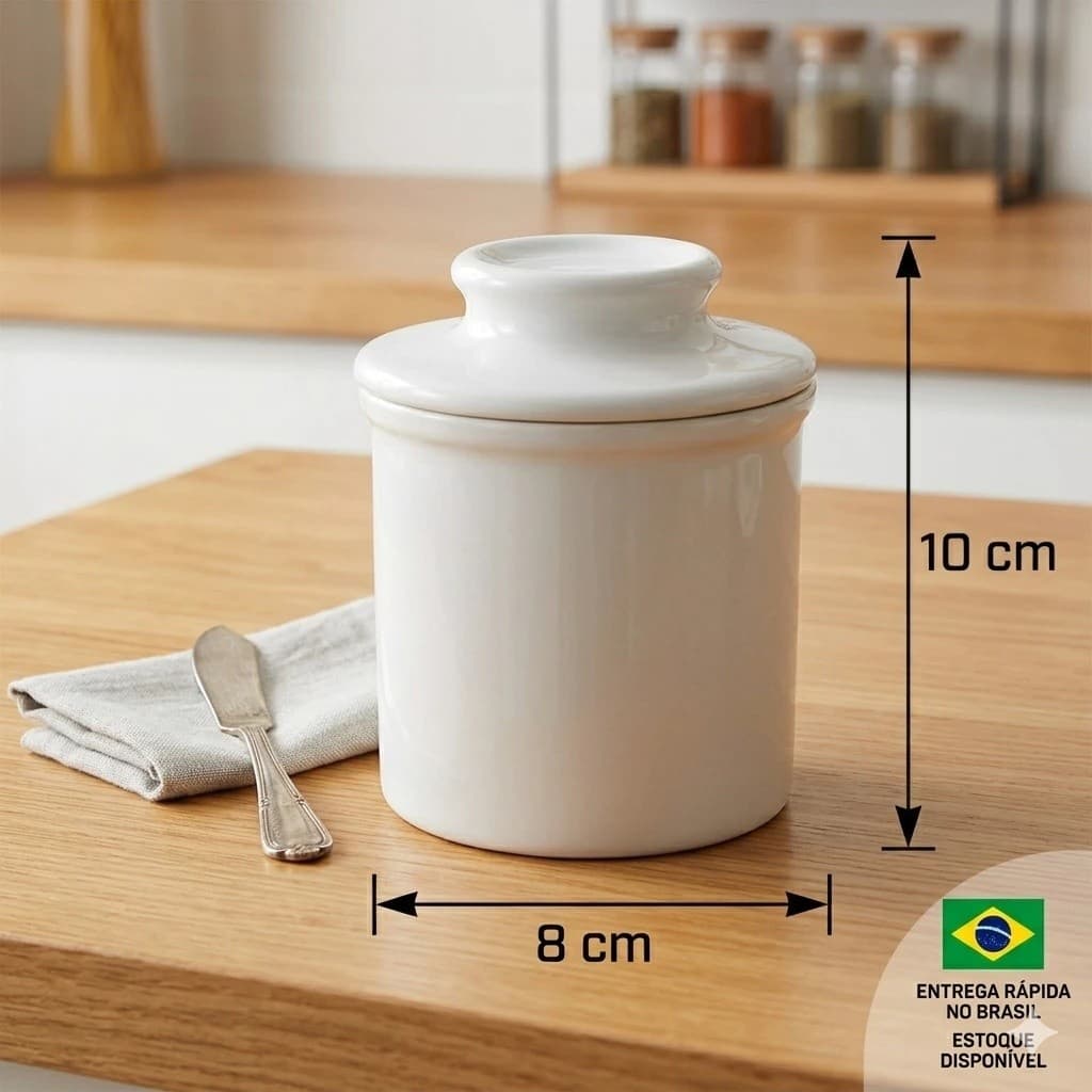 Manteigueira Francesa Porcelana Branca 160ml Bestcon Hauskraft Conserva Manteiga Macia Sem Geladeira