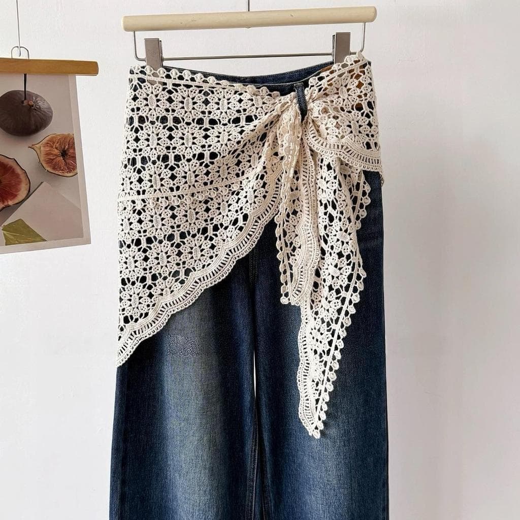 Estilo coreano crochê triângulo cachecol feminino oco malha bunda cortina High-End estilo fino All-Match em camadas xale