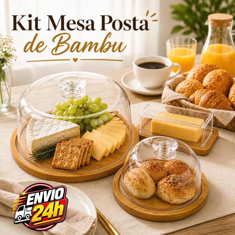 ￼Kit Café da Manhã  3 ITENS Boleira + Manteigueira + Queijo BAMBU Para mesa posta