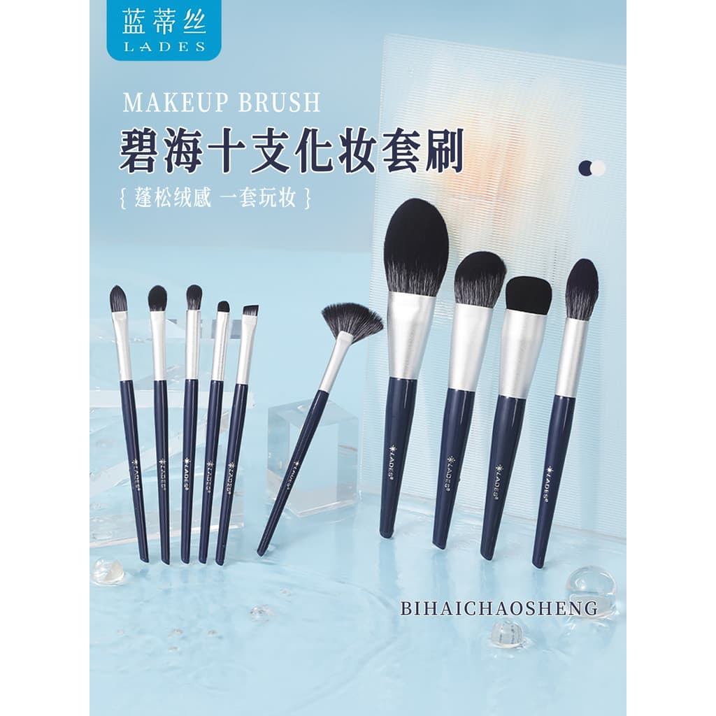 LADES/Landisi Bihai Chaosheng 10 Conjunto de pincéis cosméticos para sombra, pó solto, Blush, contorno, pincel de base