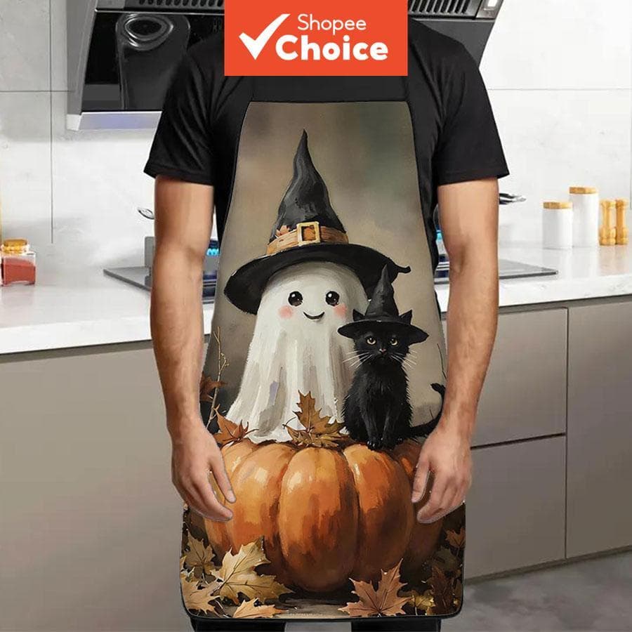 Halloween Fantasma Gato Abóbora Impresso Avental Preto À Prova Dwaterproof Água Cozimento Jardinagem Workwear Luvas De B