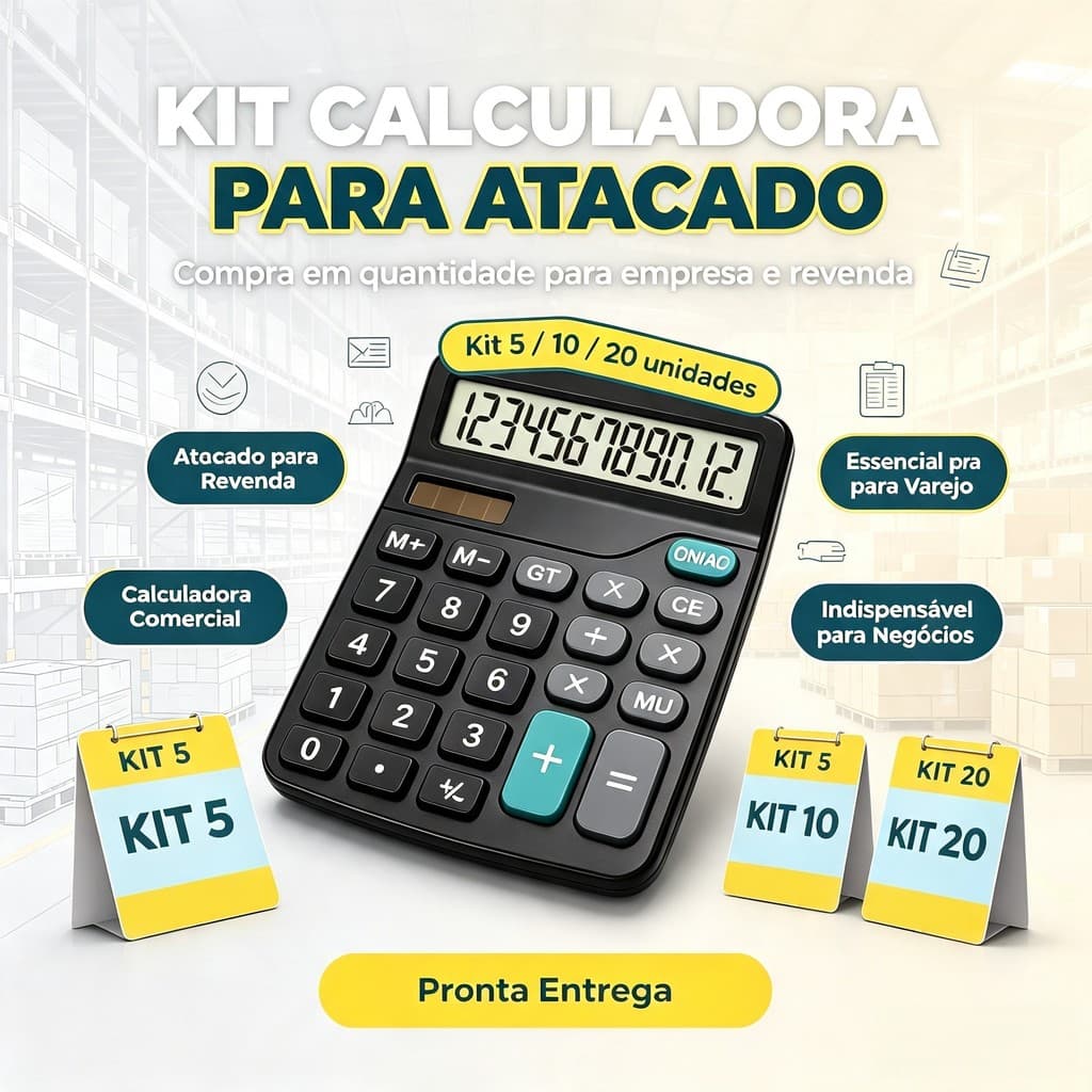 KIT5/10/20Calculadora 12 Dígitos Atacado Empresa Revenda |Display Grande Portátil Finanças |Negócios Comércio Escritório