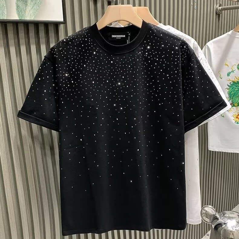 Camiseta Masculina de Marca de Luxo Leve e Moderna, Manga Curta, Estrela, Strass, Celebridade da Internet, Nicho, Cami 4