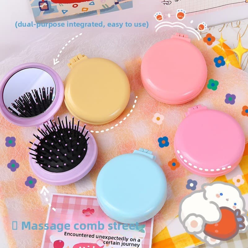 Simples Macaron Airbag pente cor sólida portátil espelho massagem pente menina doce cor cabeleireiro pente dobrável