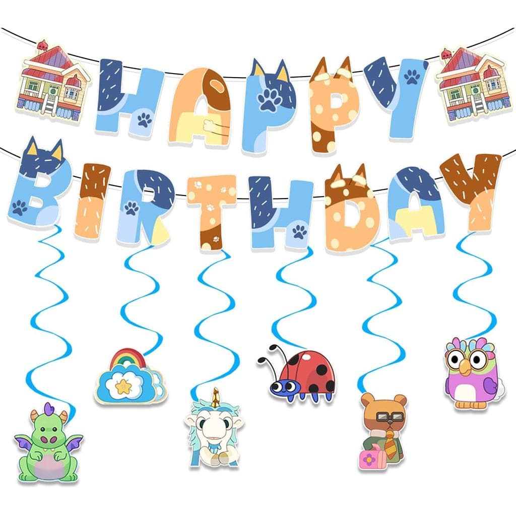 Decorações de Festa de Aniversário Blue Dog, Faixa de Feliz Aniversário de Anime, Decorações Suspensas, Suprimentos para