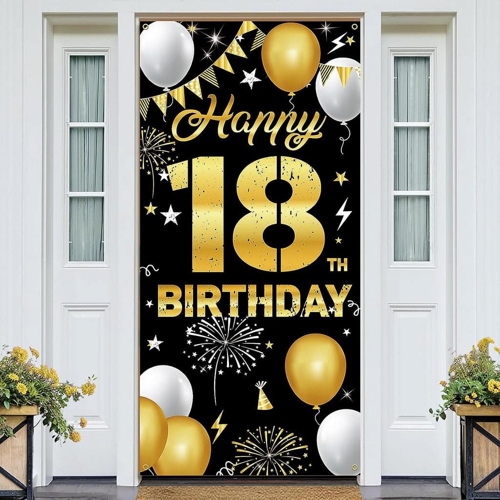 Decorações de Aniversário de 18 Anos – Faixa de Fundo em Tecido Preto e Dourado para Homens e Mulheres, Meninos e Menina