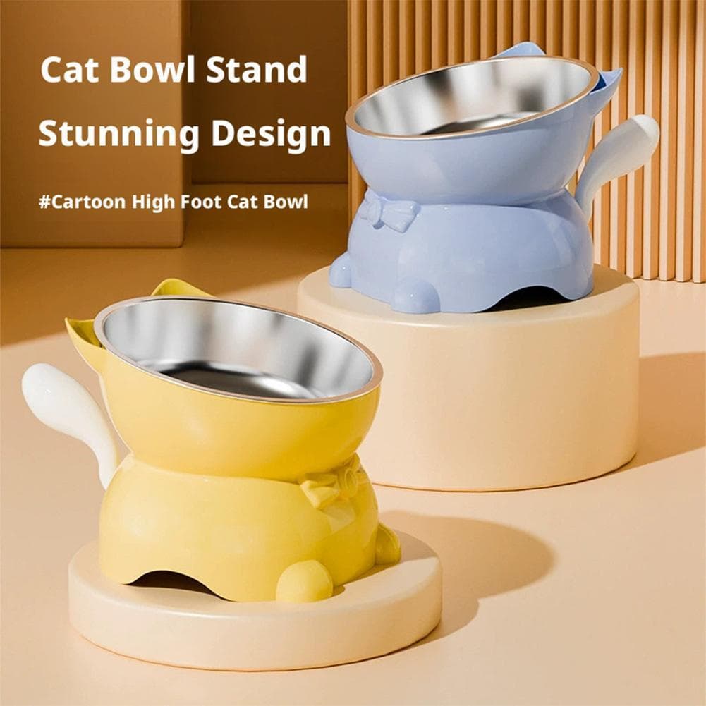 Tigela De Gato De Aço Inoxidável Anti Tombamento Boca Inclinada Para Gatinhos W9a1