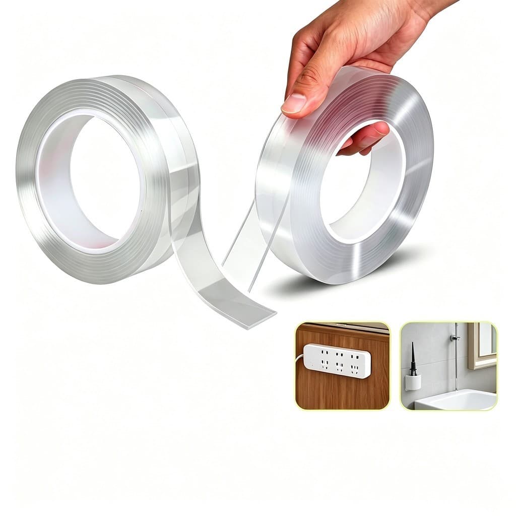 Fita Dupla Face Nano Transparente Lavável 3cm X 3m Multiuso Resistente Sem Marcas Para Casa Decoração