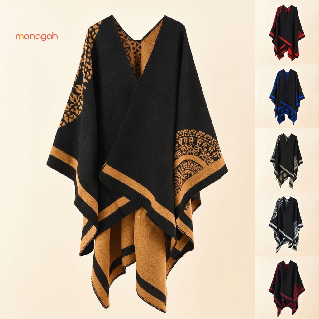 Casaco Poncho Espessamento Patchwork Imitado Caxemira Toque Macio Feminino Para Clima Frio