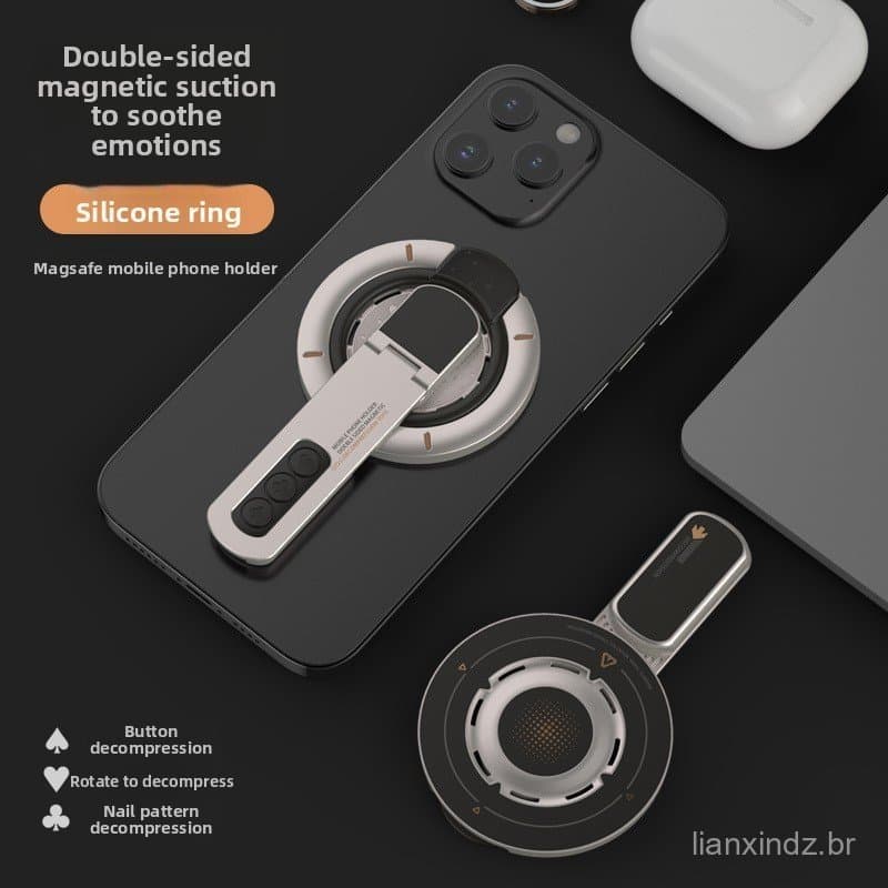 Suporte Magnético Para Telefone Com Mecanismo De Liberação De Pressão ; De Mesa Giratório De 360 Graus De Metal Dupla Fa