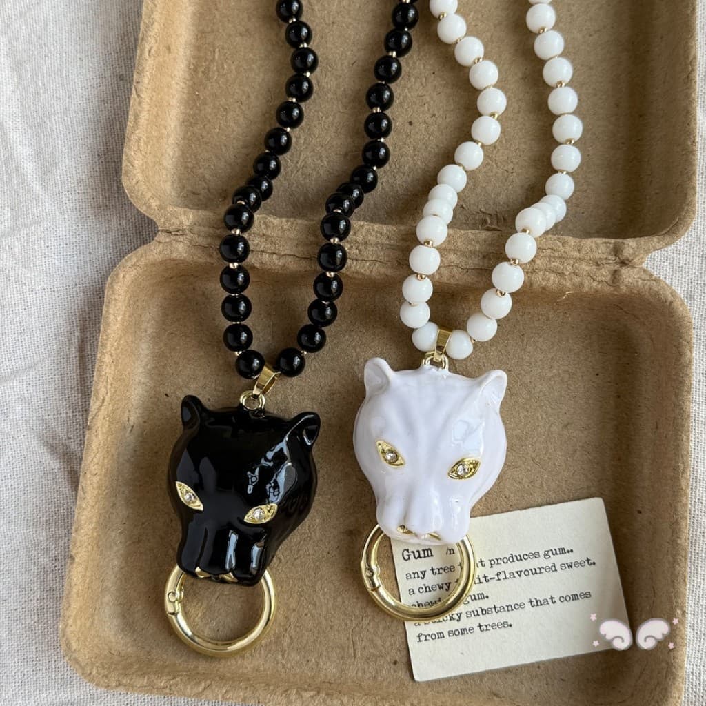 Colar Retrô Esmaltado Com Contas De Cabeça De Leopardo – Corrente De Clavícula Estilo Europeu Americano Para Mulheres