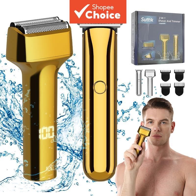 Cortador de cabelo masculino, aparador de barba de ajuste zero, conjunto 2 em 1 de aparador de pelos e barbeador
