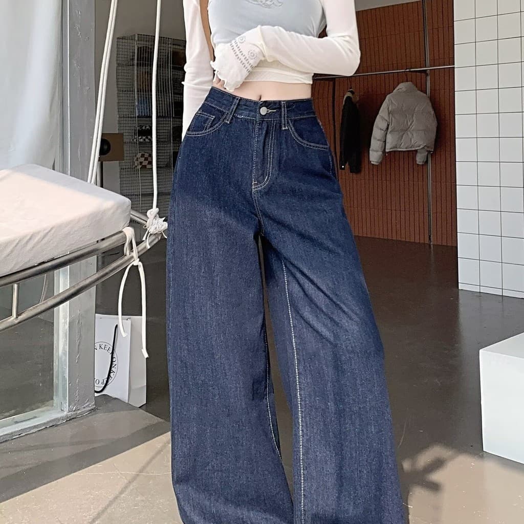 Calça Jeans feminina cintura alta solta cobrindo carne preguiçosa Casual reta larga Le