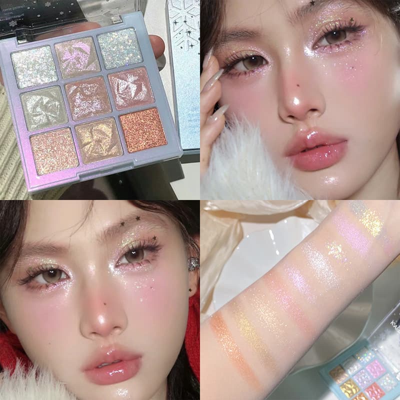 Flores Ricas Humanas!Super piscando paleta de sombras de nove cores fino piscando perolado brilho piscando destacando ma