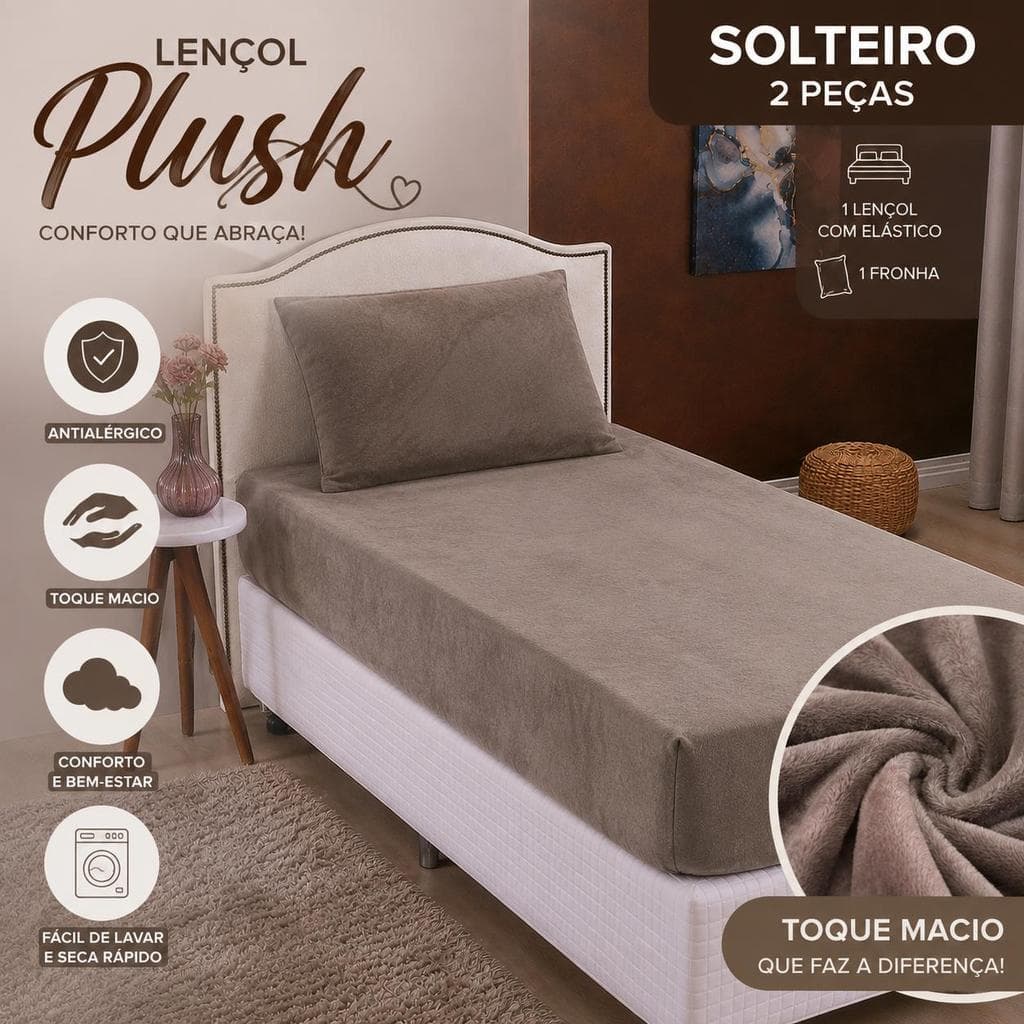 Lençol Plush Premium Manta Soft com Elástico - SOLTEIRO 2 PEÇAS