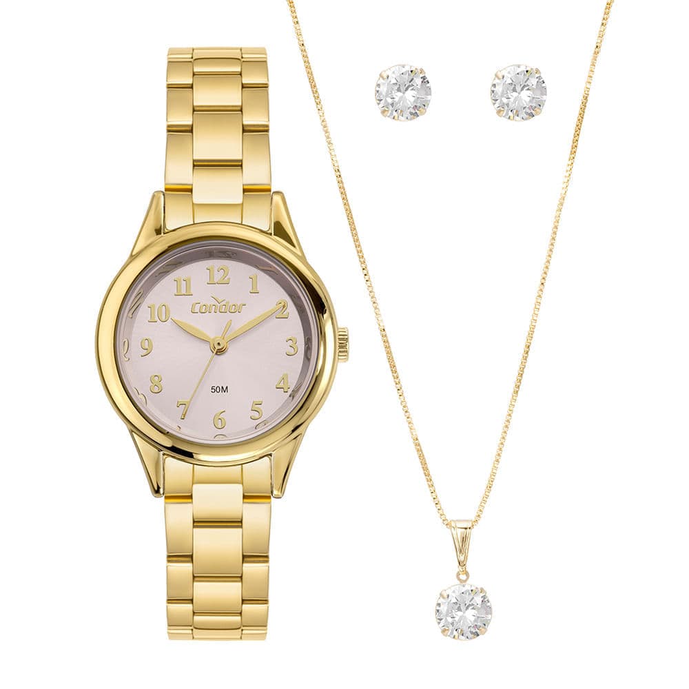 Kit Relógio Condor Feminino Mini Dourado - CO2035OAH/K4T
