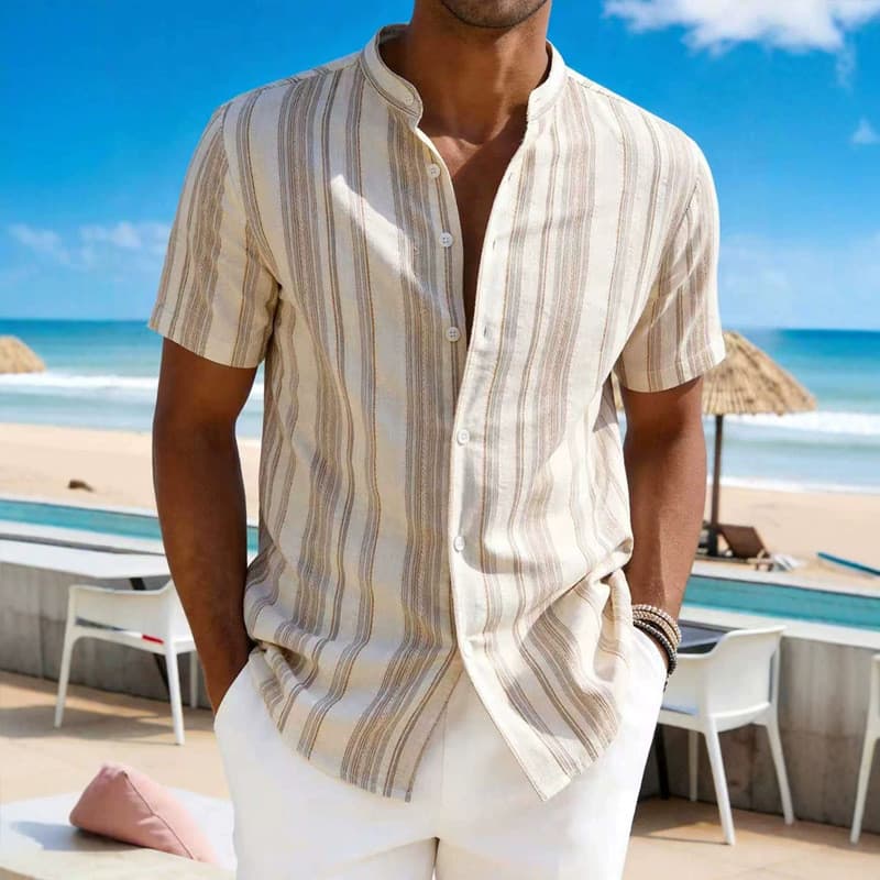 Camisa masculina verão Casual listrada estilo férias