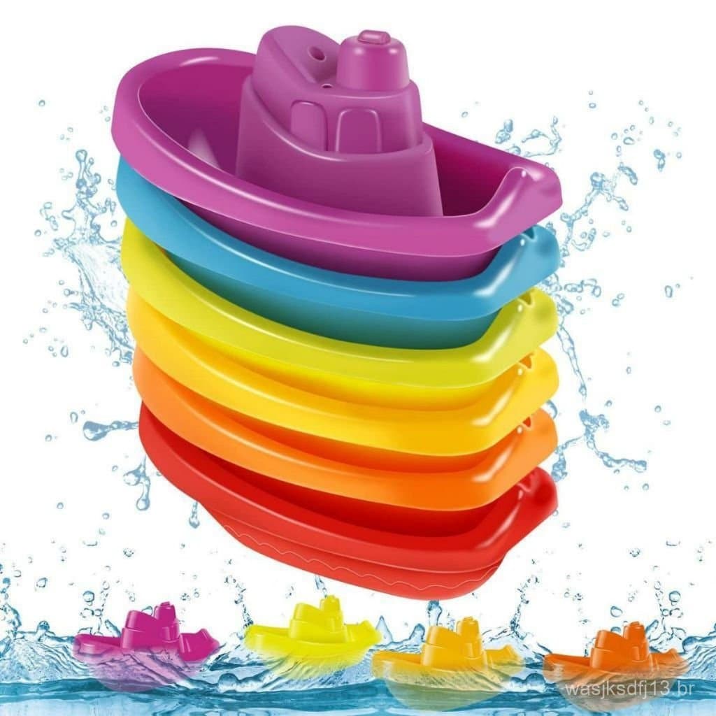 Barcos Coloridos Encaixes Torre Divertida Brinquedo Banho Bebe Brinquedos de Agua Barquinhos Encaixe