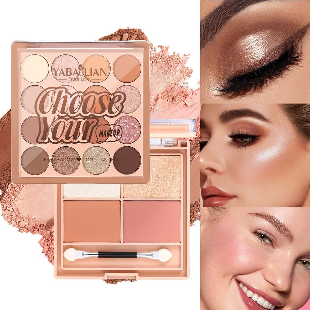 Paleta de sombras três em um paleta de maquiagem beleza BAOLISHI multifuncional paleta de maquiagem Blush sombra destaqu