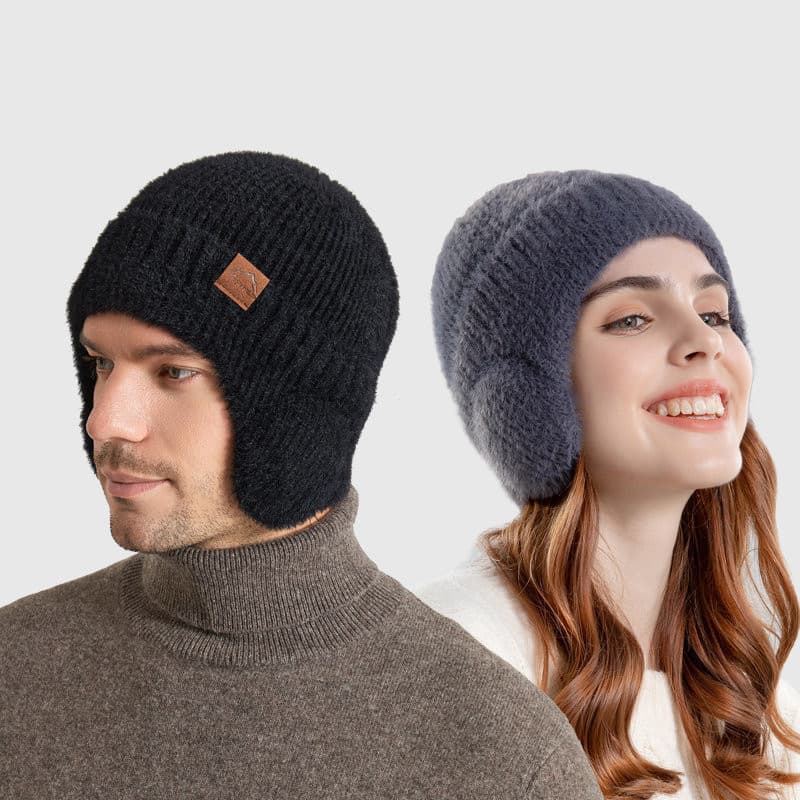 Mink Fur Earflap Winter Hat Women Fashion Faux Fur Warm Knitted Hat Soft Ear Protection Beanies Men Streetwear Cap