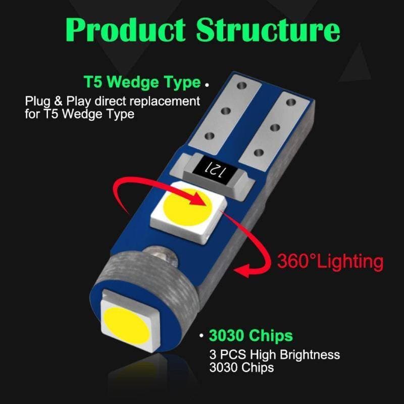 EWC 10 Pçs T5 3030 3SMD Lâmpada LED Luz Interior Do Carro Alto Brilho Painel Indicador De Aquecimento Cunha Lâmpadas Ins