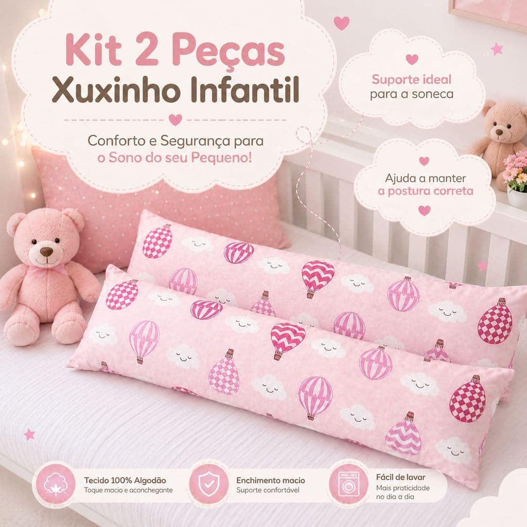 Kit 2 Travesseiro de Corpo Xuxão Infantil Para Criança xuxinho 70x20 cm com capa com zíper