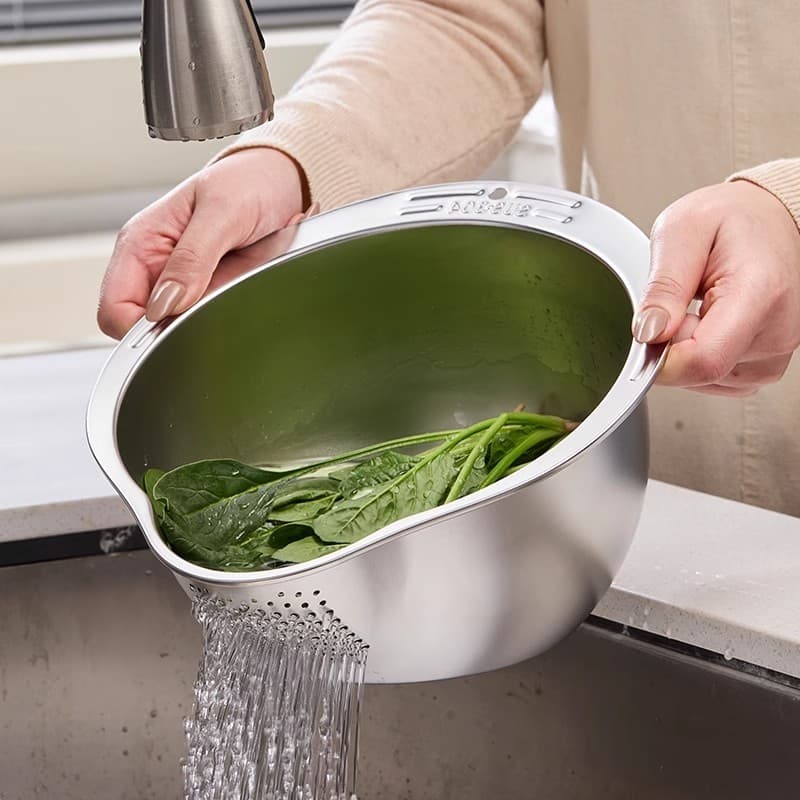 Cesta de drenagem 304 de qualidade alimentar, aço inoxidável, lavagem de vegetais, frutas, arroz, peneira de arroz, filt