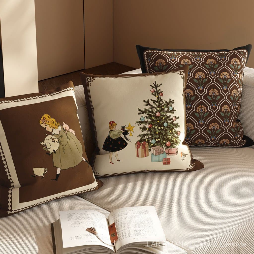 Almofada decorativa de estilo vintage francês do século passado para sofá, sala de estar, capa de almofada marrom, capa