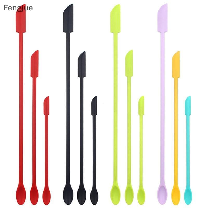 Fengjue Novo 3 Pçs Alongado Raspador De Silicone Dupla Cabeça Cosméticos Jam Garrafa Profunda Mini Espátula Conjunto Par