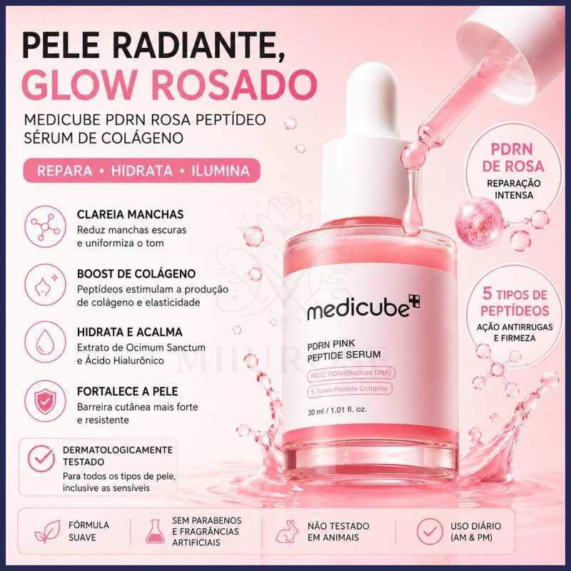 MIIUROSE Medicube PDRN Solopeptido Rosa 30ml Essência Facial com Brinde Medicube Salmon PDRN Pink Peptide Collagen Firm