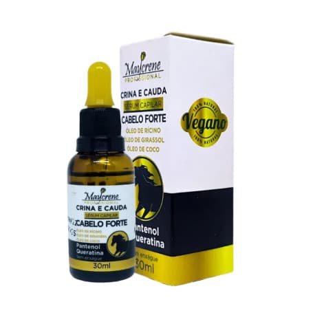 Maycrene Sérum Capilar 30ml Crina e Cauda, Cabelo Forte, com Oléo de Rícino, Oléo de Girassol e Oléo de coco.