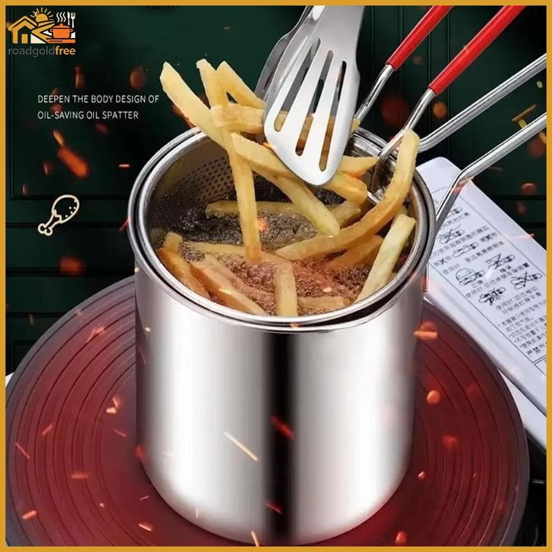 Fritadeira De Aço Inoxidável Com Cesta De Fritura Multifuncional Panela Pequena Cozinha Específica Fritar Frango E Outra