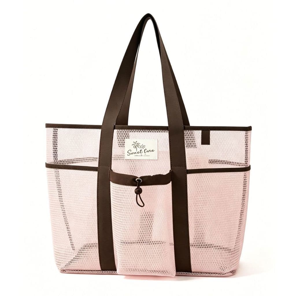 Bolsa de Praia Feminina Tela Mesh Grande Telada com Bolsos Alça Reforçada Rosa Areia Não Gruda Piscina Verão