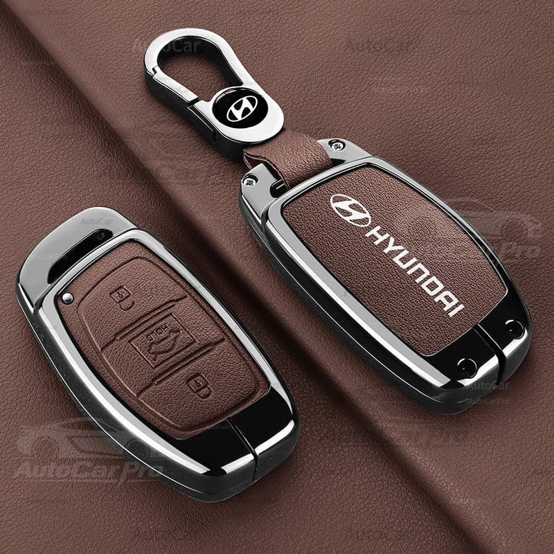 Capa de Chave de Carro em Liga de Zinco e Couro para Hyundai i10 i20 Active Creta A0FN